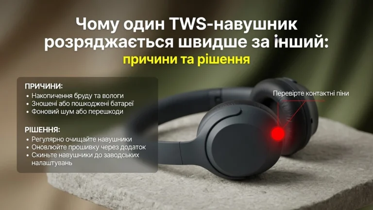 Чому один TWS-навушник розряджається швидше за інший: причини та рішення